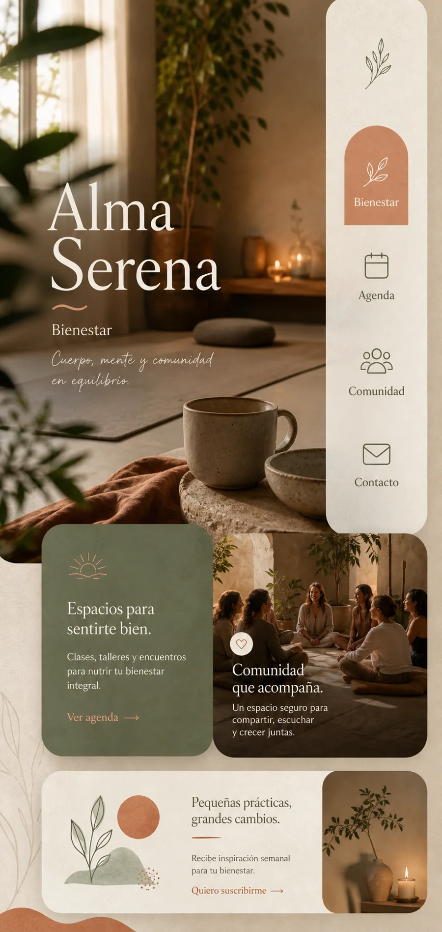 Caso simulado Alma Serena, perfil personalizado para bienestar y comunidad